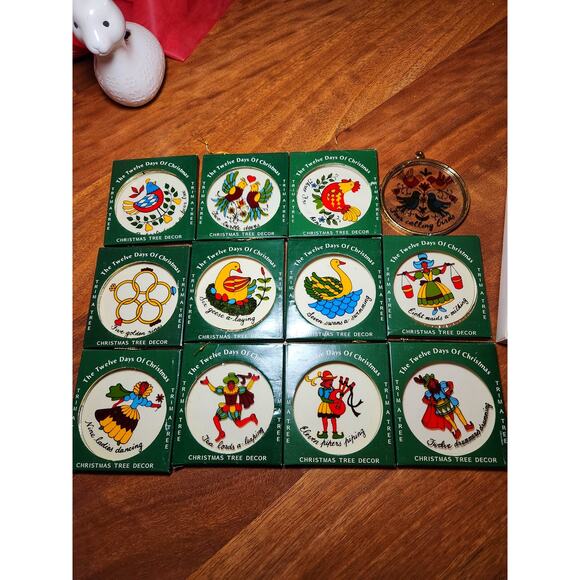 Vintage 12 Days of Christmas Ornaments Set in Box 1982 Trim a Tree NOS - Picture 2 of 4